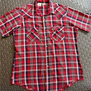 Western Frontier Men's Red and Blue Plaid Button-Down Shirt With Snap Buttons